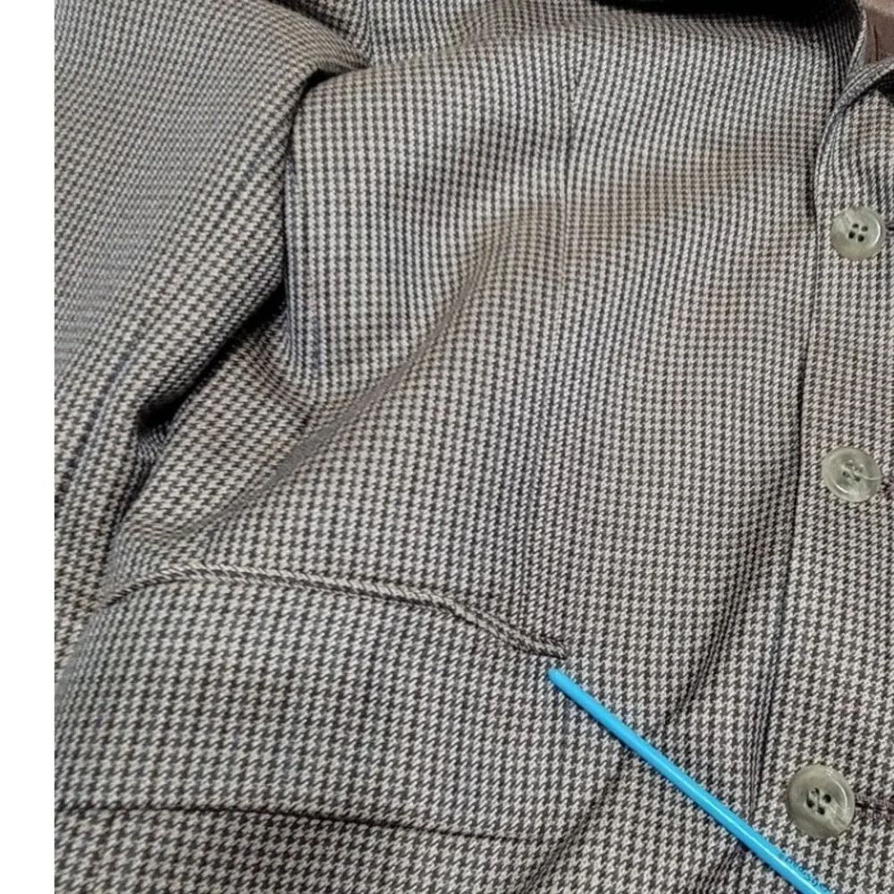 Vintage John Henry Mens 38R Blazer Brown Blue Houndstooth 3 Button Sport Coat